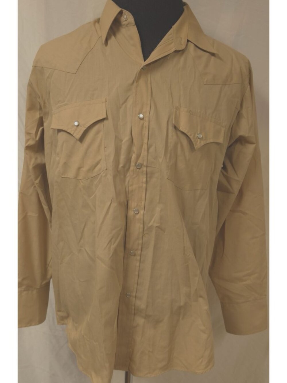 VTG Plains Western Wear Pearl Snap Mens Large Tan Brown Long Sleeve Cowboy Shirt